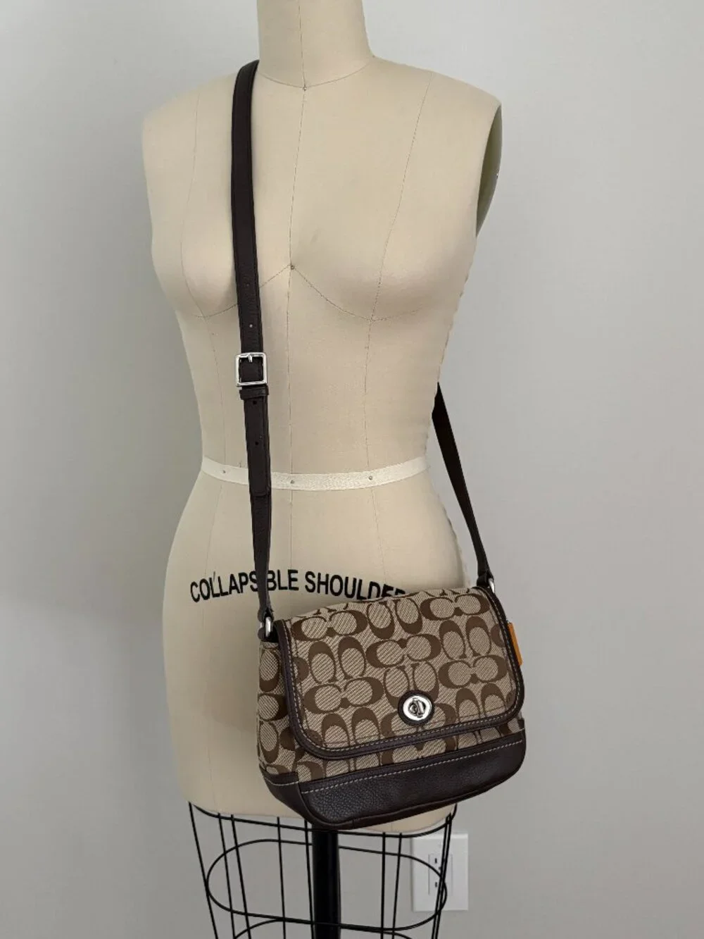 COACH Signature Jacquard Turnlock Flap Crossbody Bag Brown Boho Mini Y2K Preppy